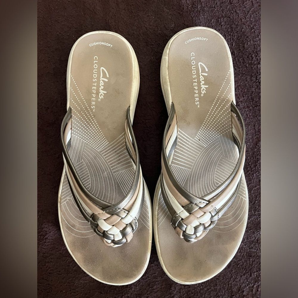 Clarks Cloudsteppers Sandal Metallic Multi Color Women Size 7 - Picture 2 of 7